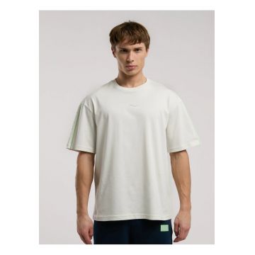 Tricou din amestec de bumbac cu decolteu la baza gatului si imprimeu cu logo - Gri