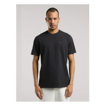 Tricou din amestec de bumbac cu decolteu la baza gatului si imprimeu cu logo - Gri