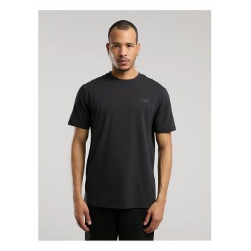 Tricou din amestec de bumbac cu decolteu la baza gatului si imprimeu cu logo - Gri