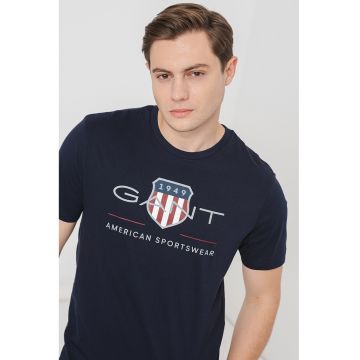 Tricou din bumbac cu model logo - Bleumarin