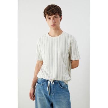 Tricou in dungi - din amestec de bumbac - Verde/Alb fildes