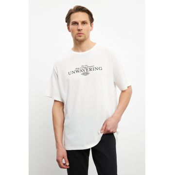 Tricou lejer texturatcu text - Alb murdar