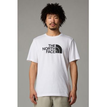 Tricou regular fit cu decolteu la baza gatului si imprimeu logo - Alb/Negru