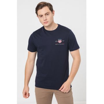 Tricou regular fit din bumbac cu broderie logo - Bleumarin