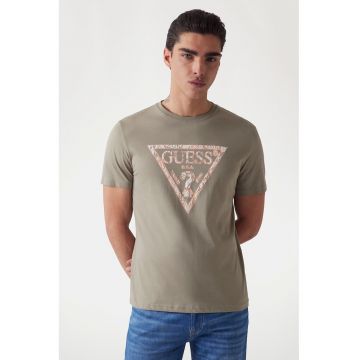 Tricou slim fit cu imprimeu logo - Alb fildes/Kaki/Roz prafuit