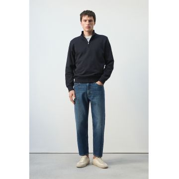 Bluza de trening din bumbac cu guler cu fermoar - Albastru ultramarin