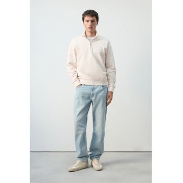Bluza de trening din bumbac cu guler cu fermoar - Bej deschis