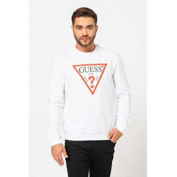 Bluza sport cu imprimeu logo si decolteu la baza gatului - Alb optic/Rosu deschis
