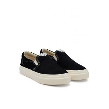 Mocasini unisex -  piele naturala - negru - material textil