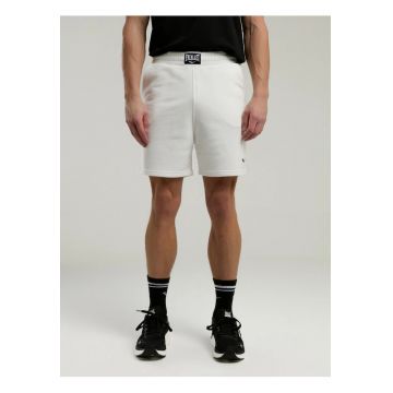 Pantaloni scurti cu buzunare laterale - talie elastica cu siret si logo discret - Alb