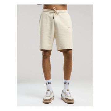 Pantaloni scurti cu buzunare laterale - talie elastica cu siret si logo discret - Bej