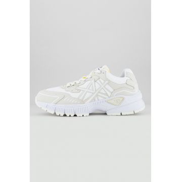 Pantofi sport de piele ecologica si material textil - Kaki/Alb murdar