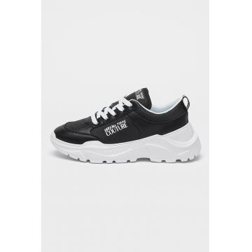 Pantofi sport wedge cu garnituri de piele - Negru