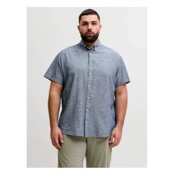 Plus Camasa barbati big sizes - din amestec de in si bumbac - Gri albastrui