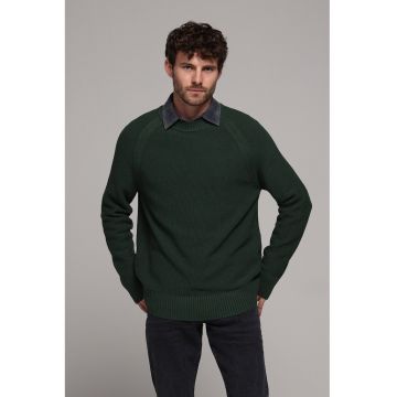 Pulover cu decolteu rotund - Verde padure