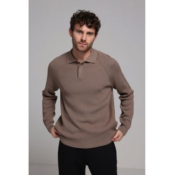Pulover polo cu model uni - Maro taupe
