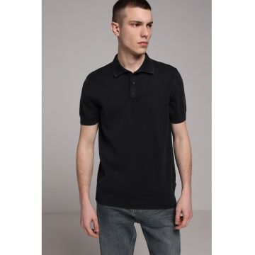 Pulover polo de bumbac - Negru