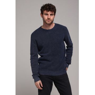 Pulover regular-fit cu decolteu la baza gatului - Bleumarin