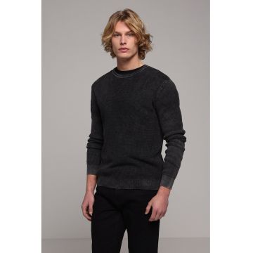 Pulover regular-fit cu decolteu la baza gatului - Gri antracit