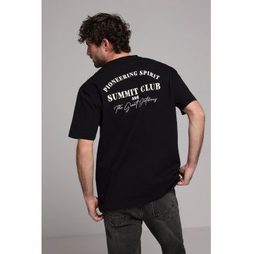 Tricou cu decolteu la baza gatului si imprimeu pe partea din spate - Alb/Negru