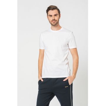Tricou de bumbac cu decolteu la baza gatului Tessler - Alb optic