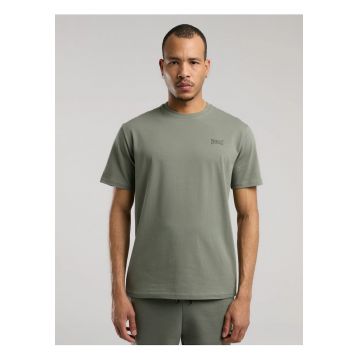 Tricou din amestec de bumbac cu decolteu la baza gatului si imprimeu cu logo - Kaki - Kaki