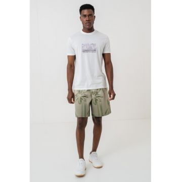 Tricou din bumbac cu imprimeu logo - Alb/Verde/Gri