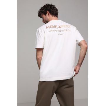 Tricou lejer din bumbac cu imprimeu text - Alb/Maro camel