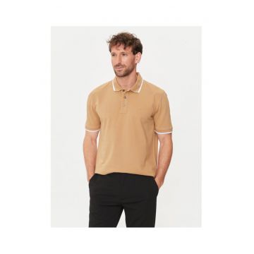 Tricou polo  bej/alb - bumbac - Bej