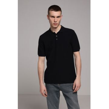 Tricou polo din bumbac cu model uni - Albastru ultramarin