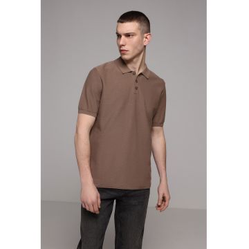 Tricou polo din bumbac cu model uni - Maro taupe