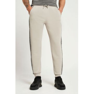 Pantaloni slim fit cu benzi laterale cu imprimeu houndstooth