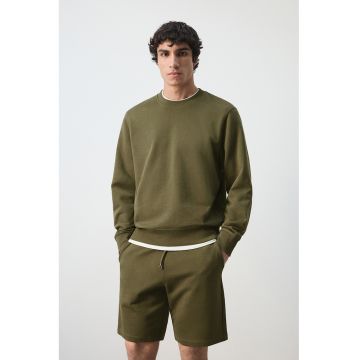 Bluza de trening din bumbac cu maneci cazute - Verde inchis