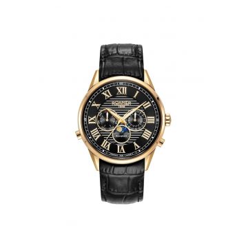 Ceas barbati  Superior Moonphase II - Inox/Piele - Negru/Auriu