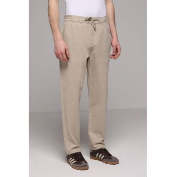 Pantaloni regular fit cu snur in talie - Bej deschis