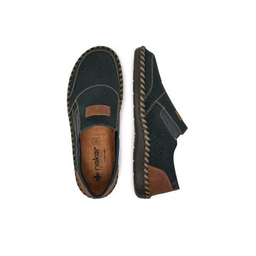 Pantofi barbati -  piele naturala - bleumarin - talpa plata - tehnologie Antistress