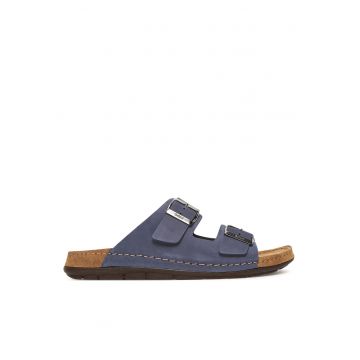 Papuci barbati -  bleumarin - piele naturala -