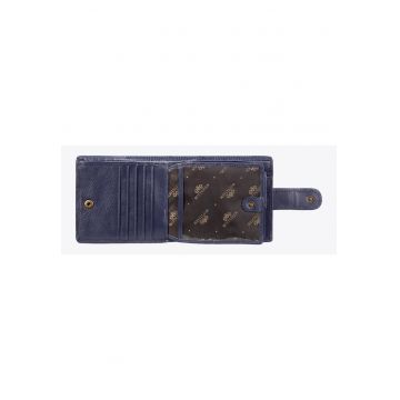 Portofel barbati  din piele naturala - compact - cu 9 locuri pentru carduri - 10x12cm - albastru