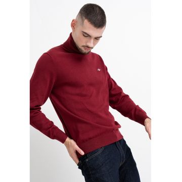 Pulover de bumbac cu guler inalt - Rosu inchis