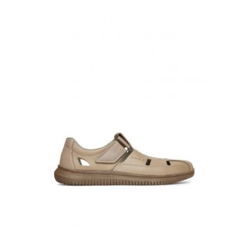 Sandale barbati -  piele naturala - bej - inchidere velcro - tehnologie Antistress