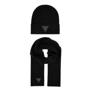 Set fular si caciula barbati -  negru - One Size INTL