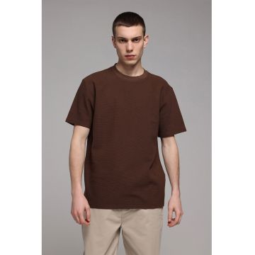 Tricou lejer din bumbac cu striatii - Maro inchis