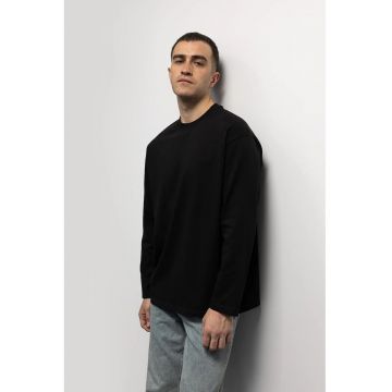 Bluza barbati  maneca lunga - guler rotund - elastic - negru - 100% bumbac