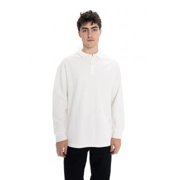Bluza polo barbati -  maneca lunga - alb - poliester - detalii nasturi