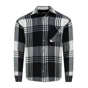 Camasa barbati -  crem-negru - croiala lejera - material poliester