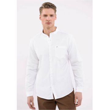 Camasa barbati cu guler mao - Slim Fit - maneci lungi - buzunar pe piept -  K-Lange - alb - Alb
