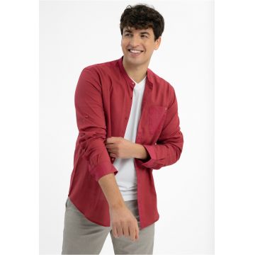 Camasa barbati din bumbac cu guler mao - maneci lungi - Regular Fit - buzunar pe piept -  K-Basto - rosu - Rosu