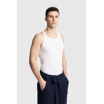 Maiou barbati -  fara maneci - elastic - alb - 100% poliester -