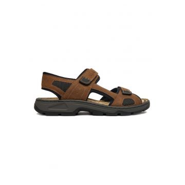Sandale barbati -  piele ecologica - velcro - maro