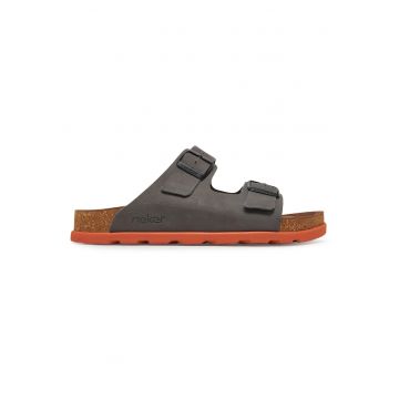 Slapi barbati -  piele naturala - gri - confortabil
